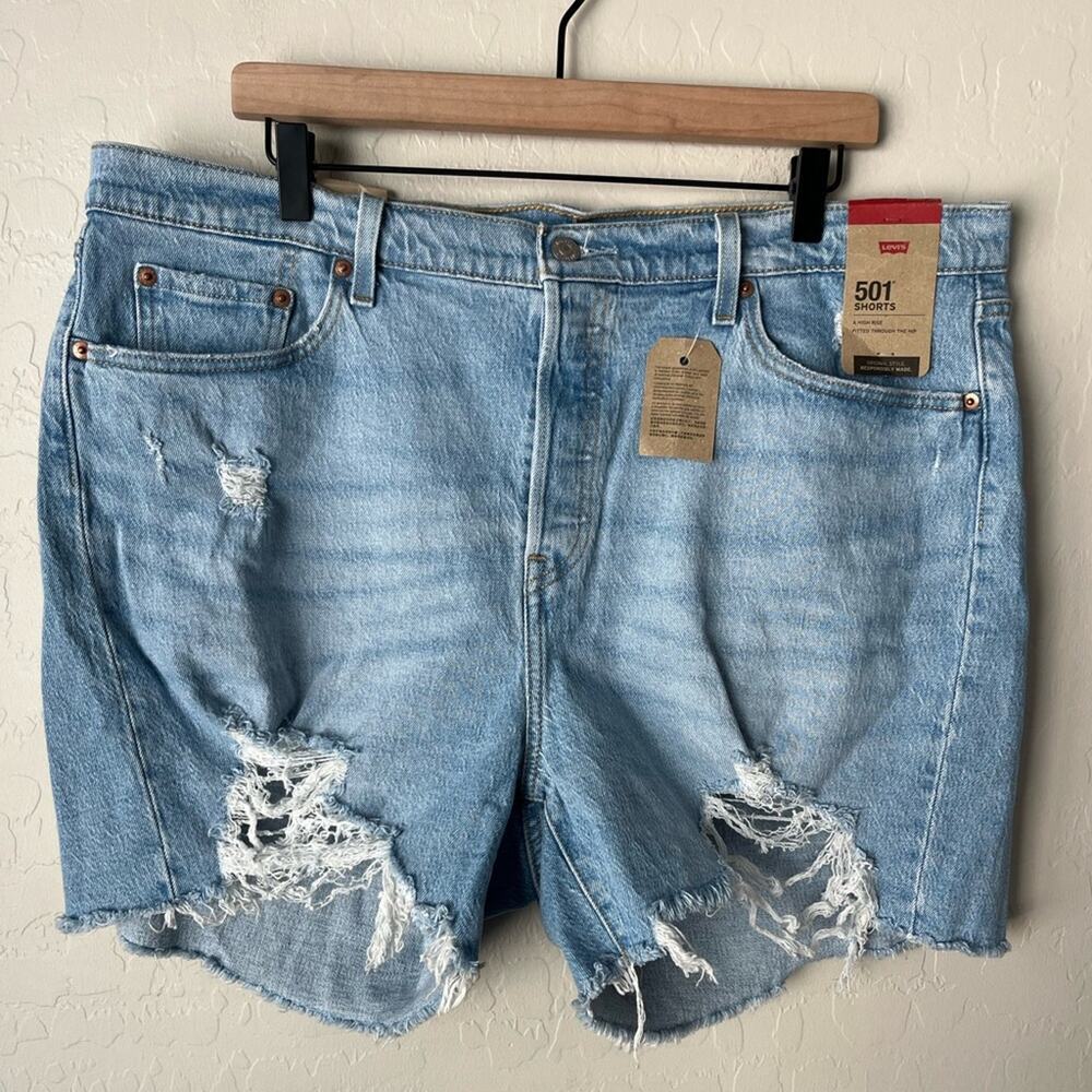 Levi's 501 high rise mid thigh Denim cut off Shorts 18W NWT - Picture 7 of 13